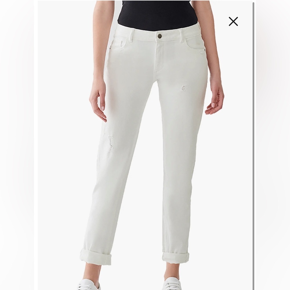 DL1961 Riley Distressed Straight Boyfriend Jeans White Size 31